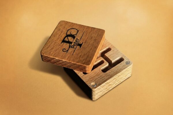 Personalised engraved cufflinks in wooden gift box by Vesta