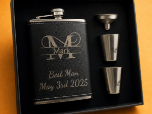 Personalised hip flask gift set by Vesta Custom Creations