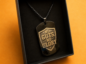 No Guts No Glory men’s dog tag necklace by Vesta