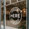 Large custom UV window decal for shop branding by Vesta