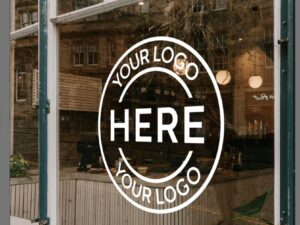 Large custom UV window decal for shop branding by Vesta