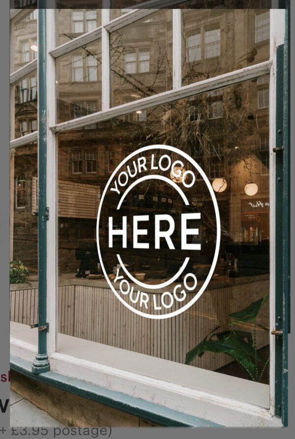 Large custom UV window decal for shop branding by Vesta