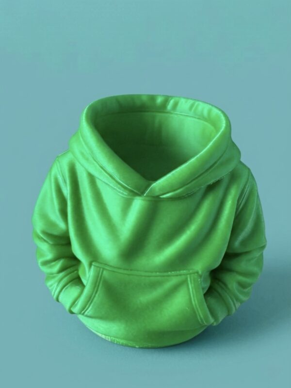 Lime green 3D printed hoodie desk jar organiser by Vesta