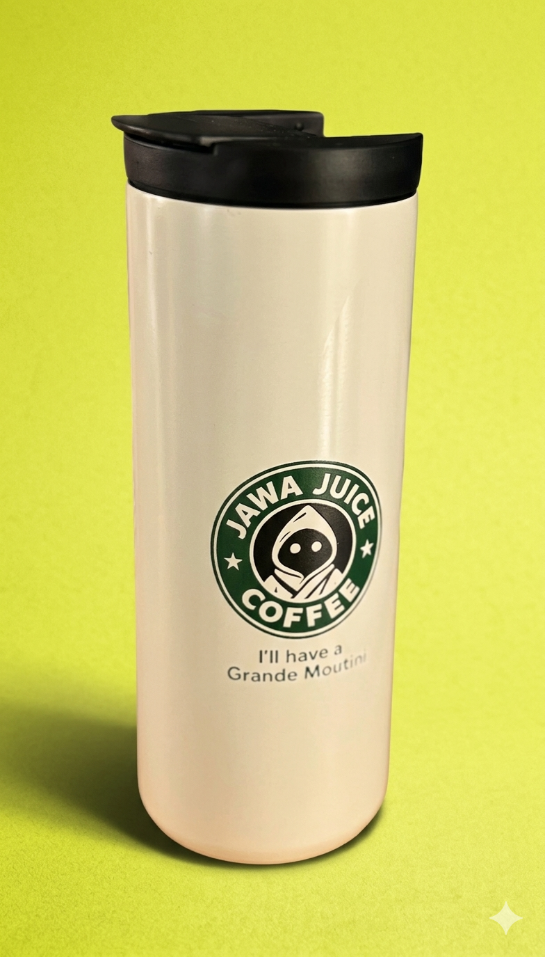 Custom UV printed stainless steel travel mug by Vesta