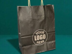 Black company branded paper bag with logo placeholder by Vesta