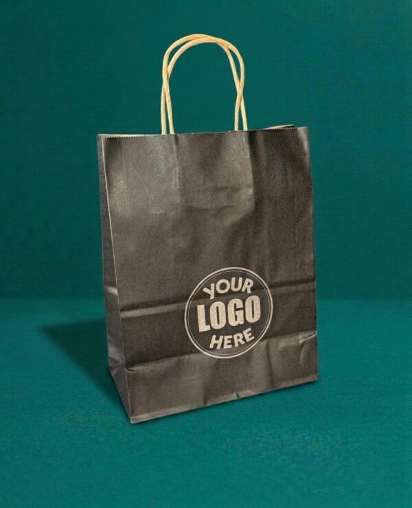 Black company branded paper bag with logo placeholder by Vesta