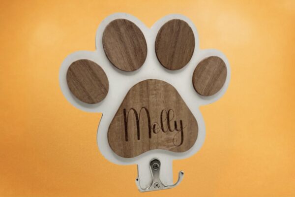 Personalised wall-mounted dog lead hook by Vesta